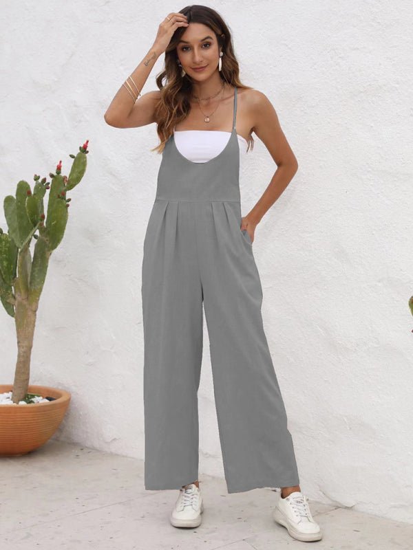 New solid color casual suspender trousers - Bottoms